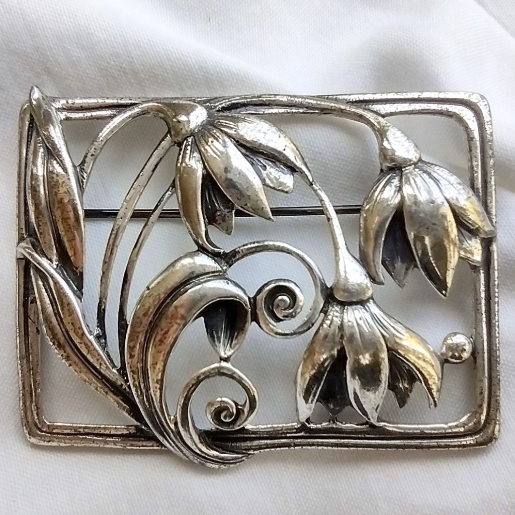 Vintage Danecraft Sterling Silver Trio Floral Brooch Pin Art Nouveau Style 42$